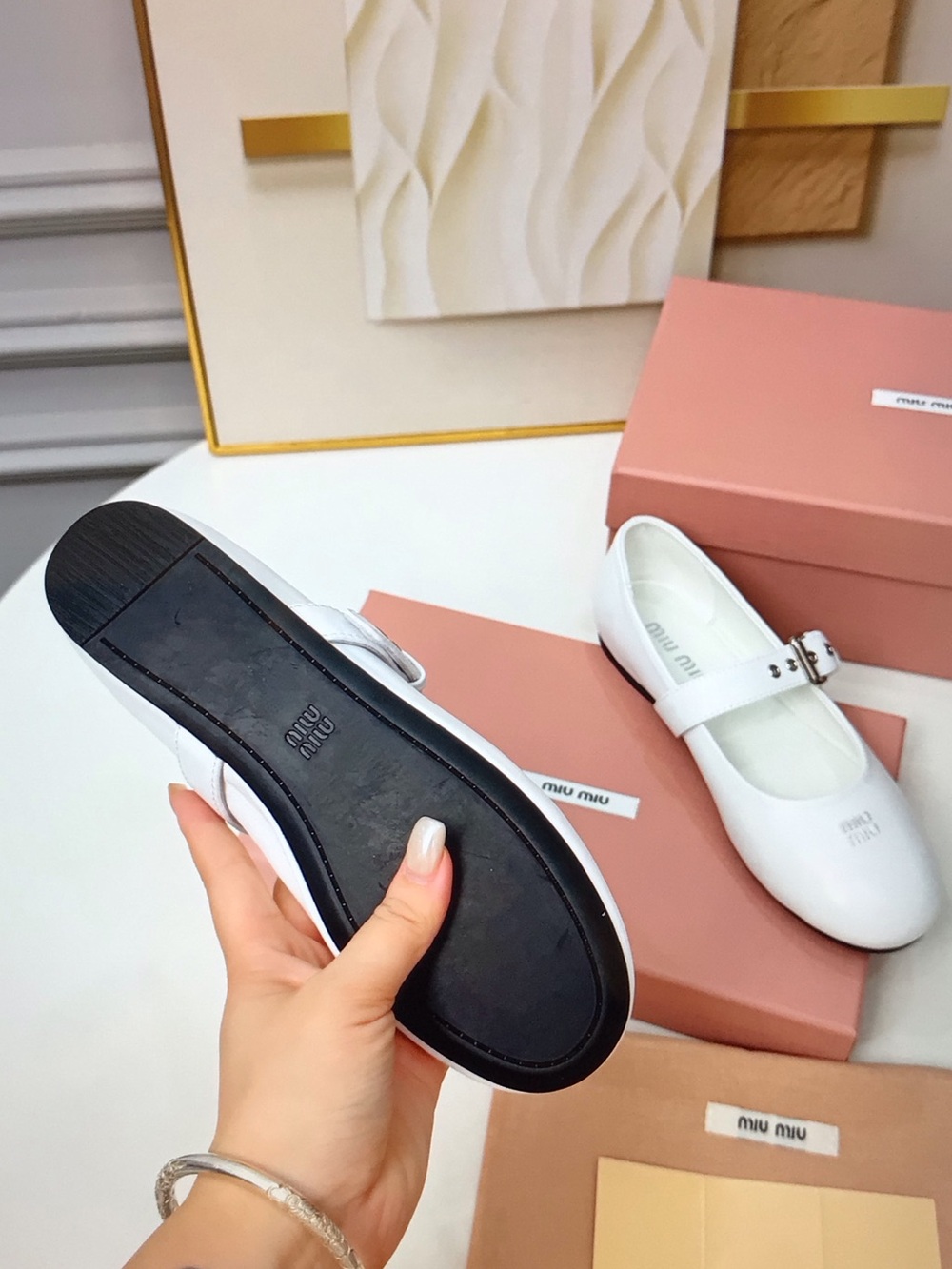 Miu Miu White Leather Mary Jane Shoes with Silver Buckles - Picture 9 of 9